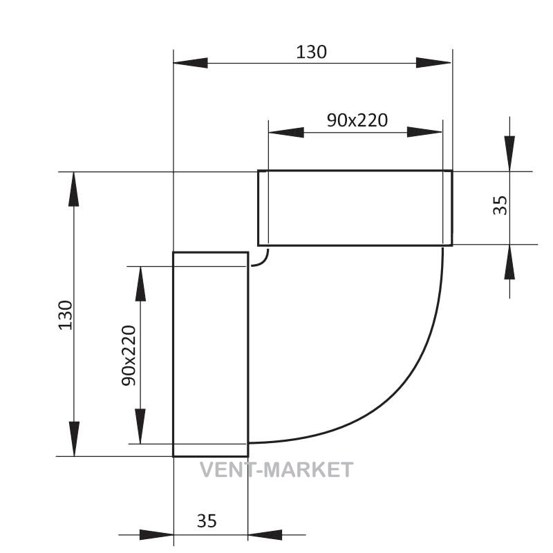 Колено вертикальное Вентс 9292 для плоских каналов 90x220