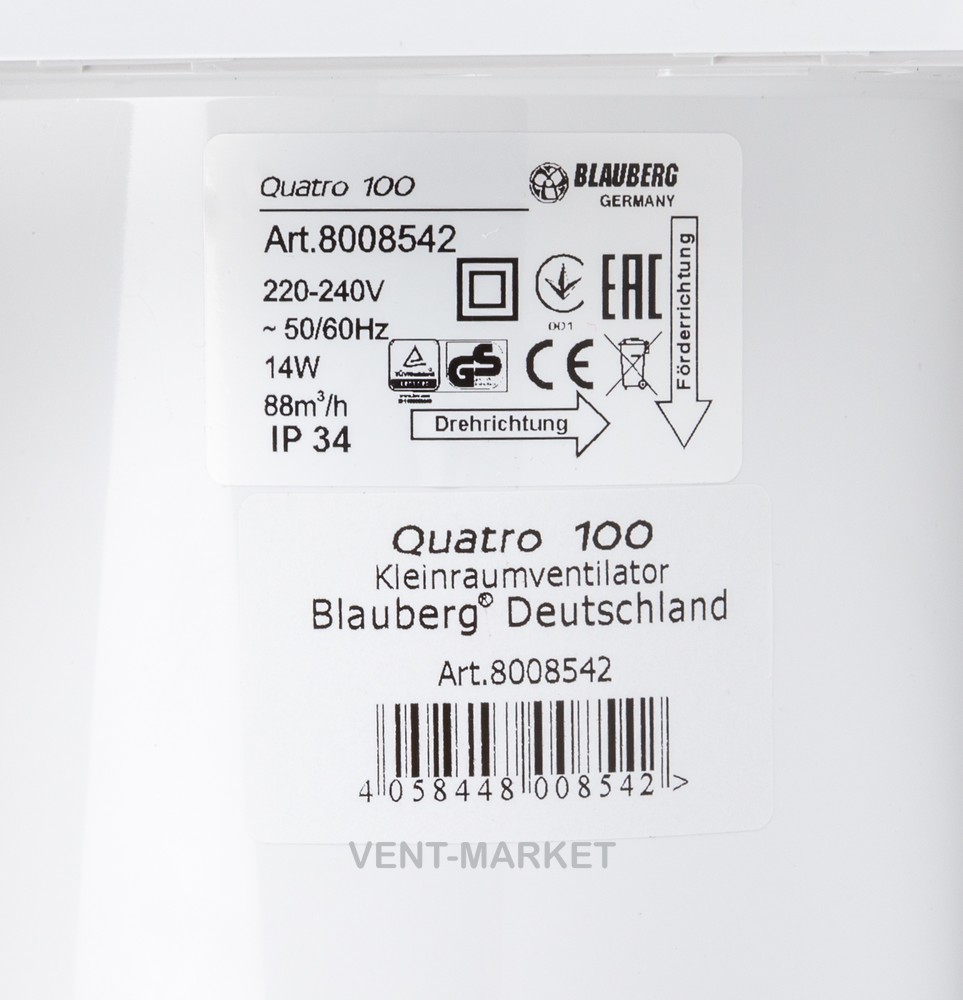 Вытяжной вентилятор BLAUBERG Quatro 100 Т