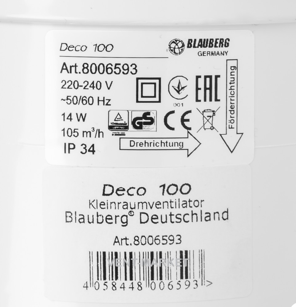 Вытяжной вентилятор BLAUBERG Deco 100