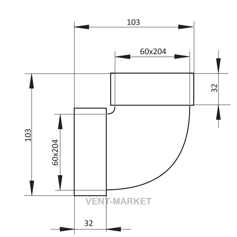 Колено вертикальное Вентс 8282 для плоских каналов 60х204