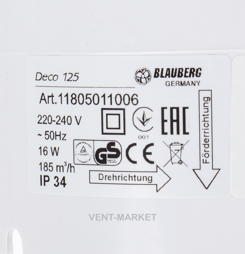 Вытяжной вентилятор BLAUBERG Deco 125