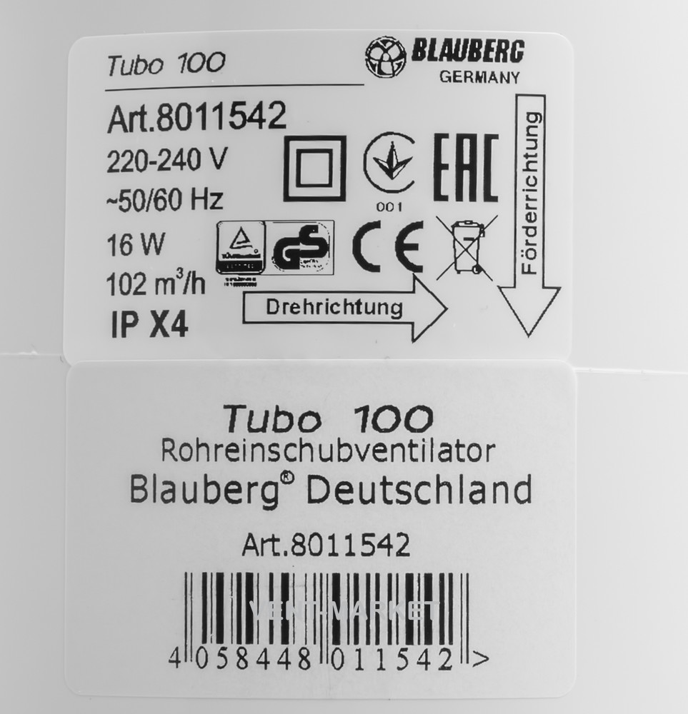 Канальний вентилятор BLAUBERG Tubo 100